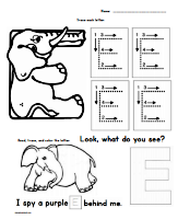 E is for Elephant worksheet