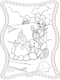 Cowboy Campfire Coloring Page