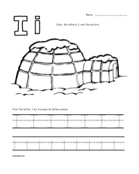 Letter I - Igloo Trace Color Worksheet